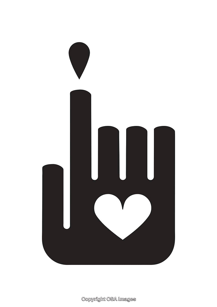 Minimalistic Hand Icon With Heart and Droplet Silhouette