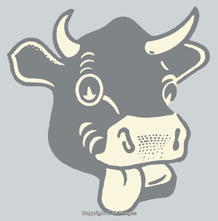 Playful Cartoon Cow Face Illustration with Tongue Sticking Out