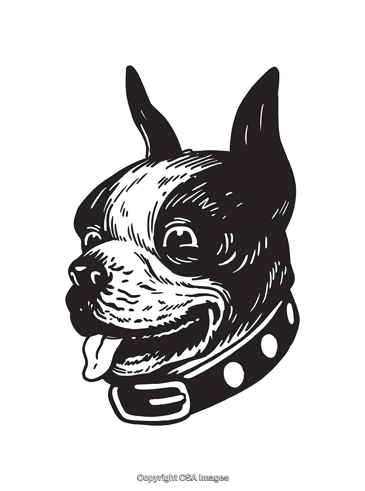 Black and White Illustration of a Happy Dog Wearing a Collar