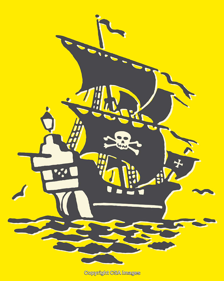 Stylized Pirate Ship Illustration Featuring Bold Black and Yellow Colors