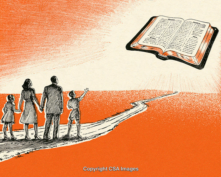Illustration of a Family Guided by Faith on a Spiritual Pathway