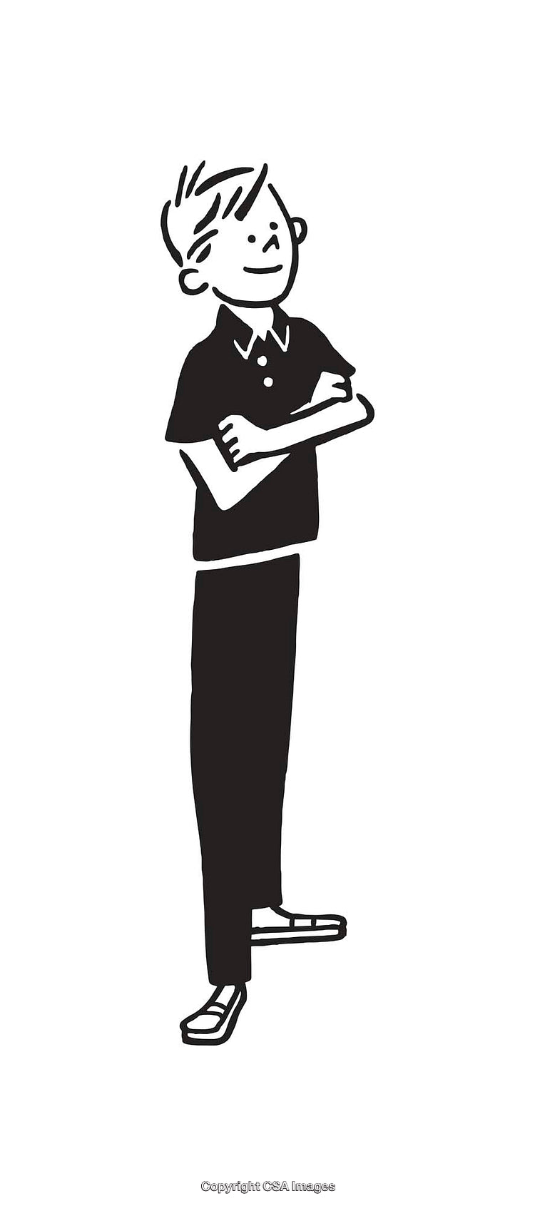 Black and White Line Art of a Confident Standing Boy