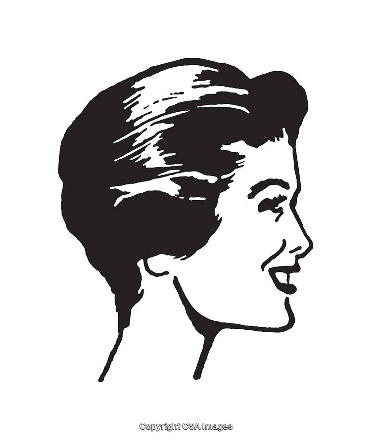 Elegant Black and White Line Art Portrait of a Smiling Woman