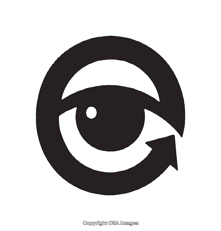 Simple Black and White Eye Icon with Circular Arrow Design
