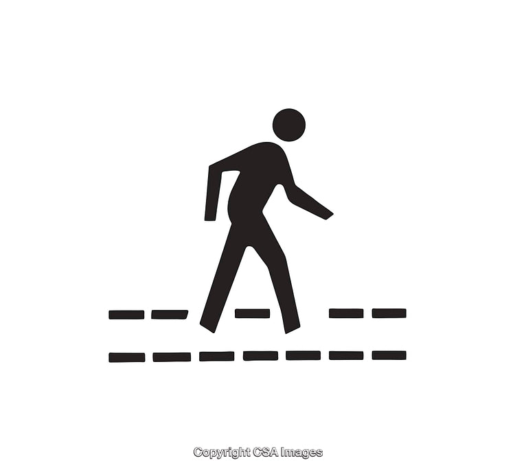 Black and White Icon of a Pedestrian on a Crosswalk