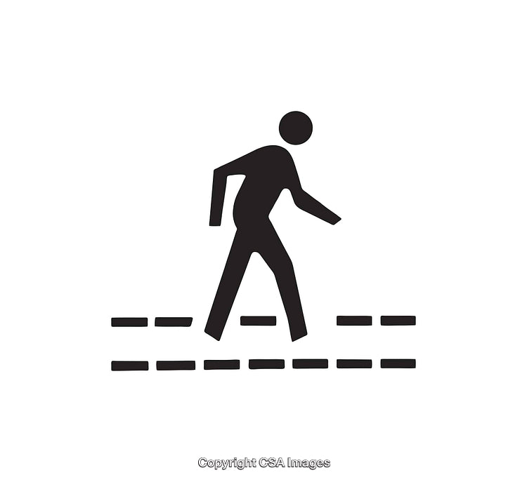 Black and White Icon of a Pedestrian on a Crosswalk