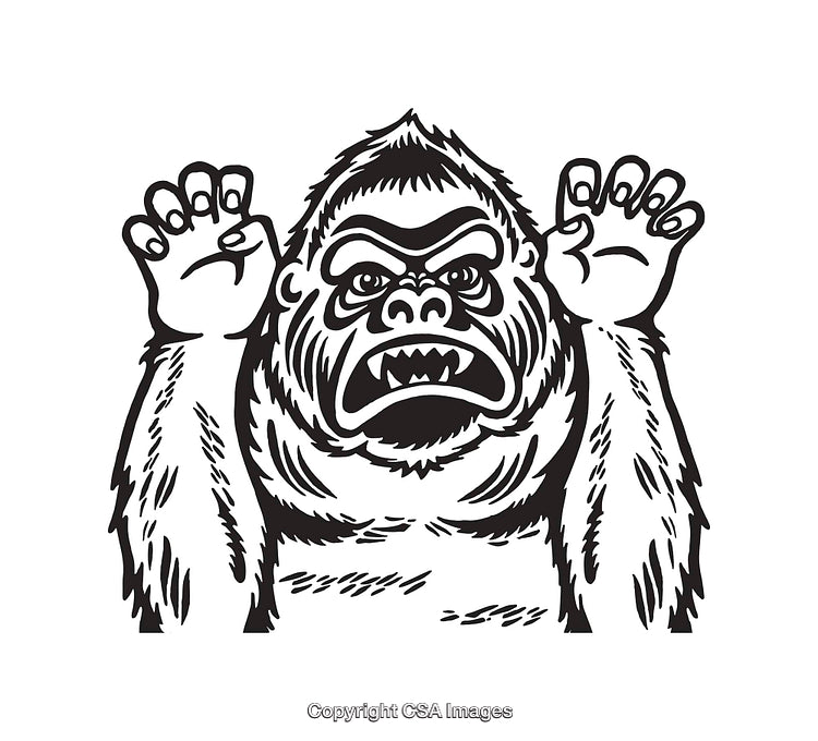 Black and White Line Art of a Fierce Gorilla Illustration