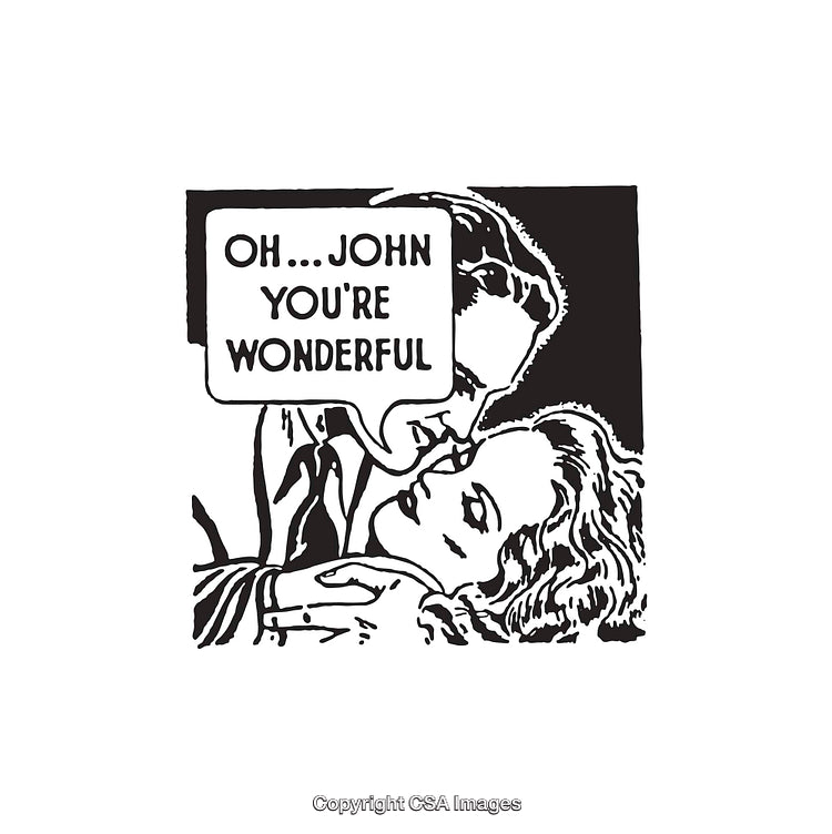 Vintage Black and White Comic Style Romantic Line Art Illustration