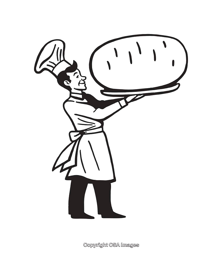 Chef Holding a Large Bread Loaf in Classic Line Art Style