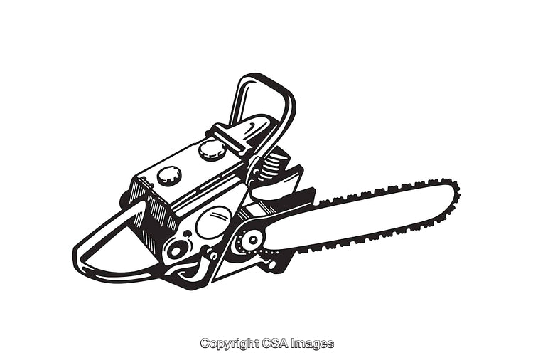 Vintage Black and White Line Art Chainsaw Illustration
