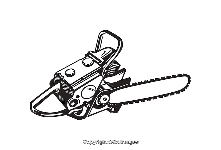 Vintage Black and White Line Art Chainsaw Illustration