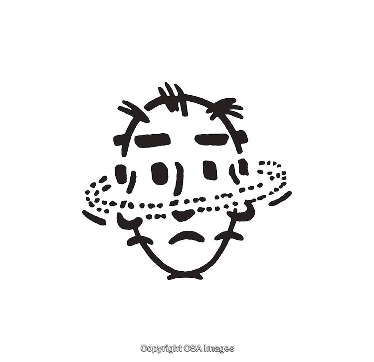 Abstract Illustration of a Pensive Face with Orbiting Patterns