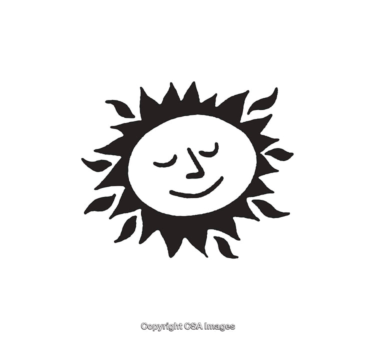 Smiling Sun in Artistic Black and White Line Art Illustration