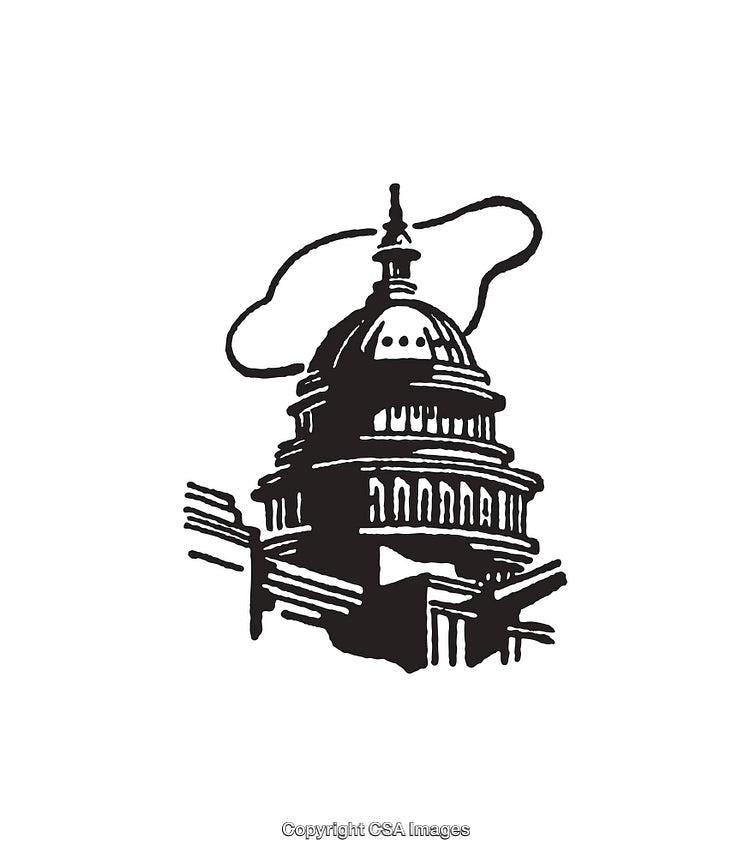 Black and White Line Art Illustration of a Capitol Building Design