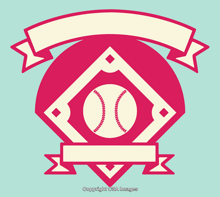 Colorful Minimalist Baseball Field Illustration with Ribbons and Banner