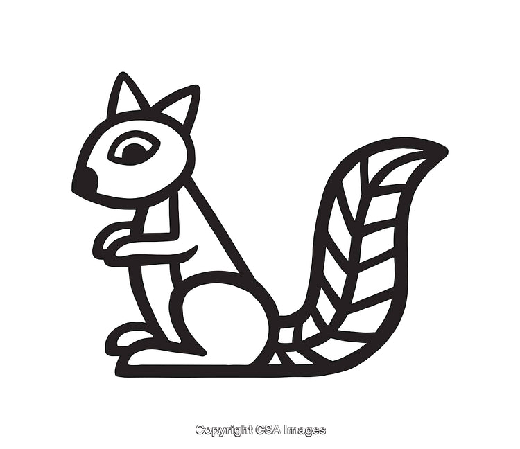 Black and White Line Art Illustration of a Stylized Animal with Patterned Tail