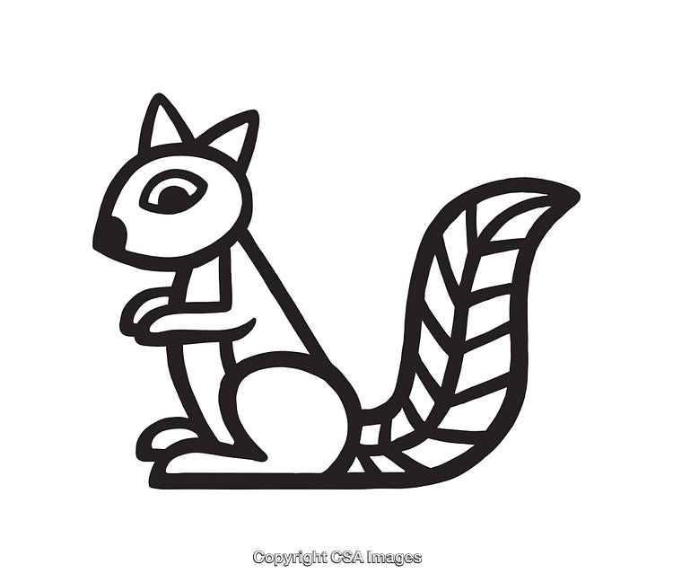 Black and White Line Art Illustration of a Stylized Animal with Patterned Tail