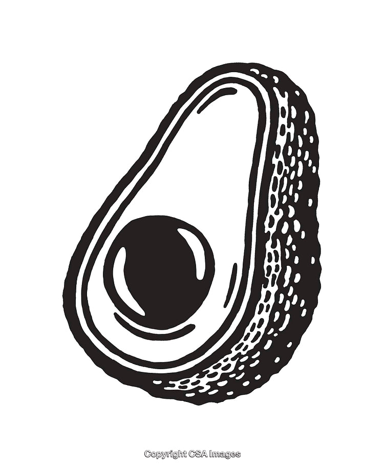 Black and White Line Art of a Half Avocado Illustration