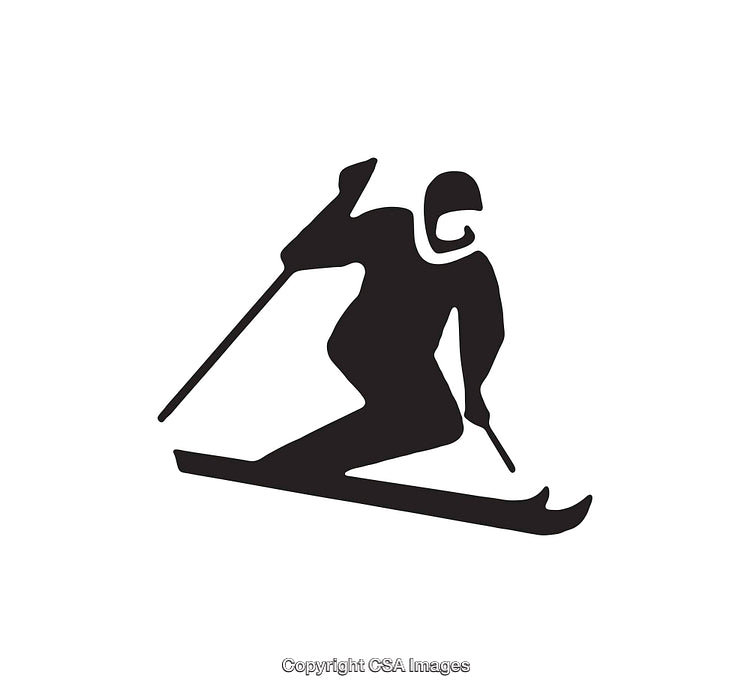 Black and White Icon of a Skiing Person in Motion