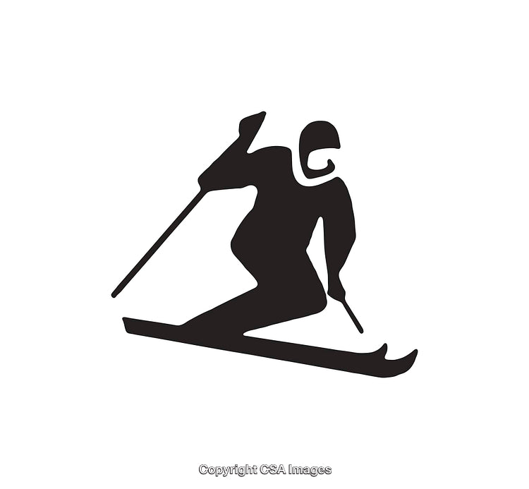 Black and White Icon of a Skiing Person in Motion