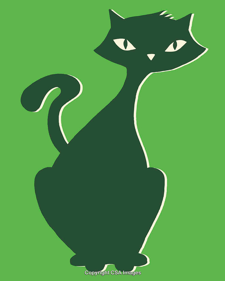 Stylized Green Cat Illustration With Modern Simple Line Art Design