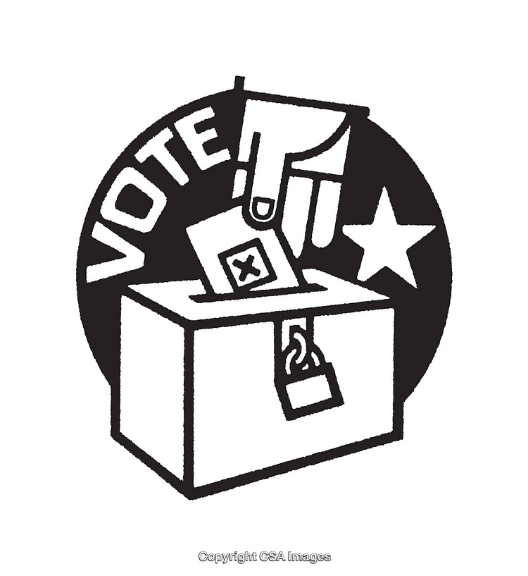 Black And White Line Art of Voting and Ballot Box Illustration