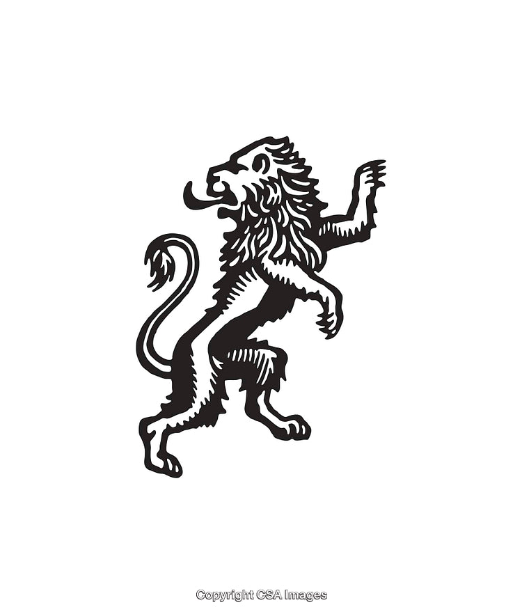 Heraldic Style Lion Line Art Illustration in Black and White