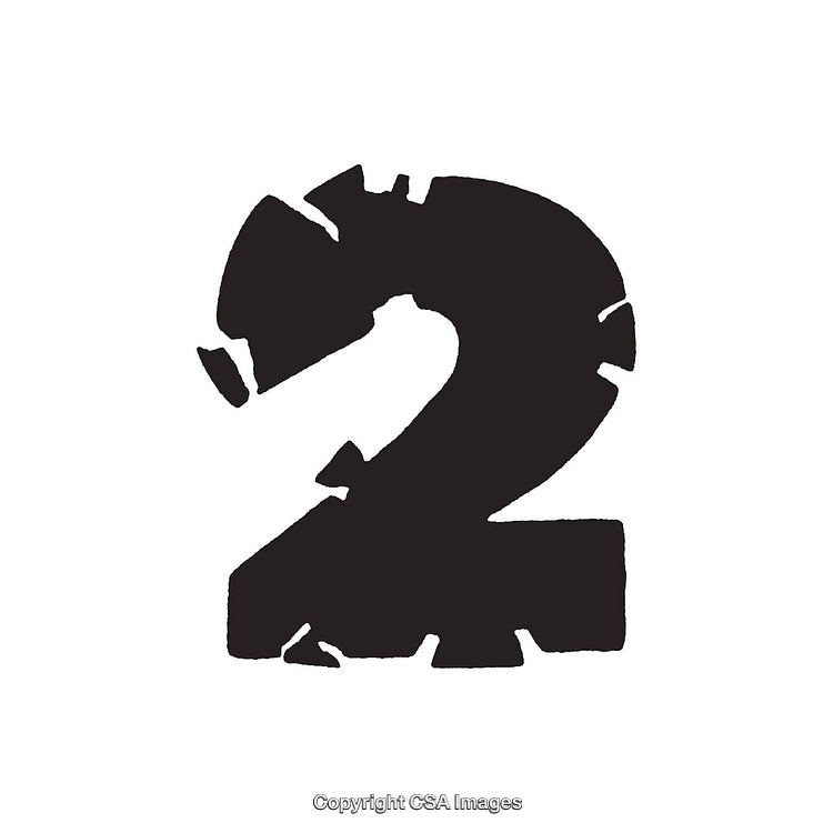 Bold Black Stencil Number Two Isolated on White Background