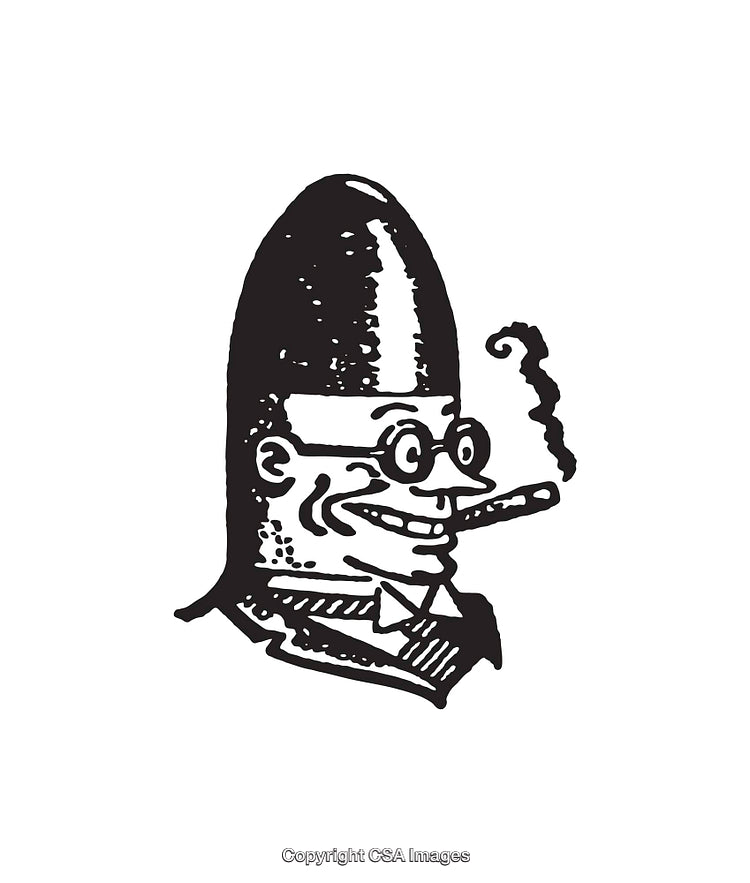 Retro Style Black and White Line Art Illustration of Character With Cigar