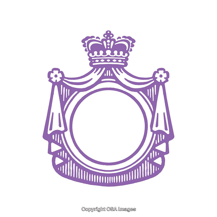 Purple Ornate Frame Design Featuring Decorative Crown and Curtain Element