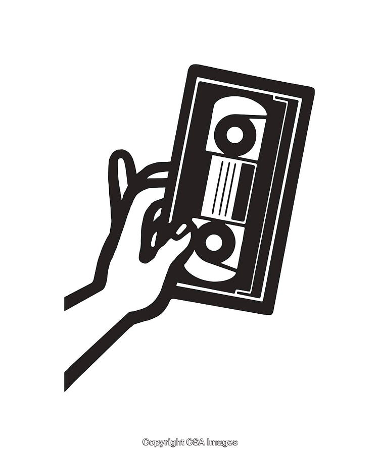 Hand Holding a VHS Tape in Black and White Line Art