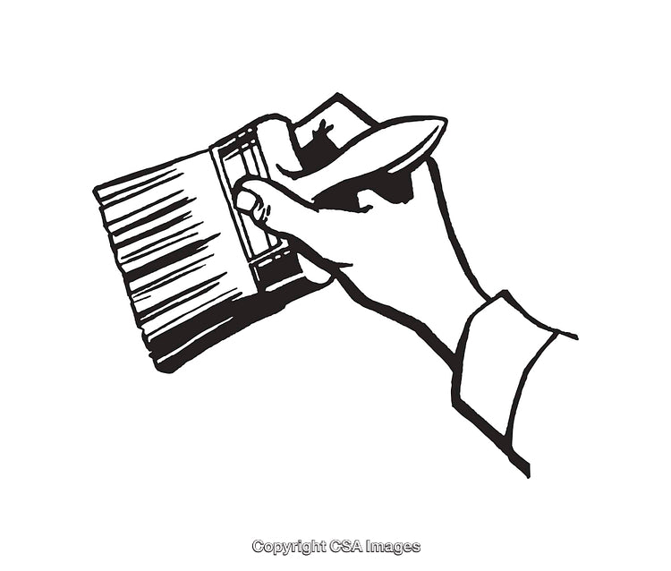 Black and White Illustration of a Hand Painting With a Brush