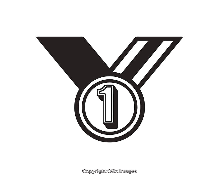 Black and White Line Art Depicting a Number One Medal Icon