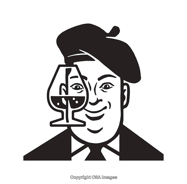 Illustration of a Cheerful Gentleman Holding a Glass of Beverage in Line Art Style