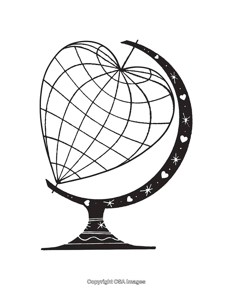 Heart-Shaped Globe With Creative Line Art Design in Black and White