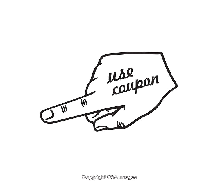 Black and White Line Art Illustration With 'Use Coupon' Text