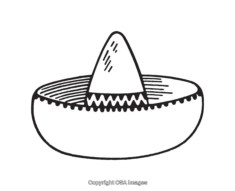 Black and White Line Art Illustration of a Traditional Mexican Sombrero Hat