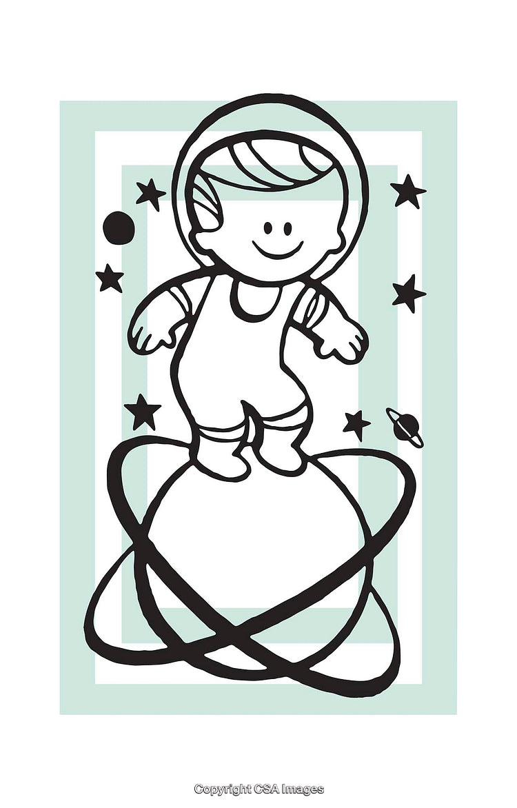 Playful Astronaut Cartoon Illustration with Stars and Planetary Rings
