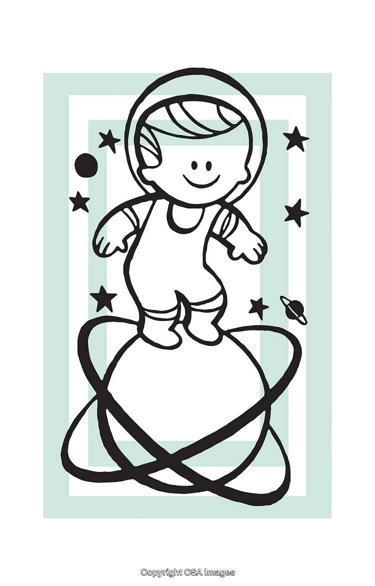 Playful Astronaut Cartoon Illustration with Stars and Planetary Rings