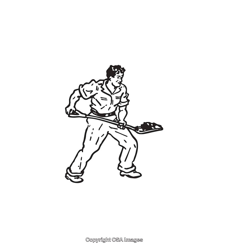 Black And White Line Art Illustration of a Worker Using a Shovel