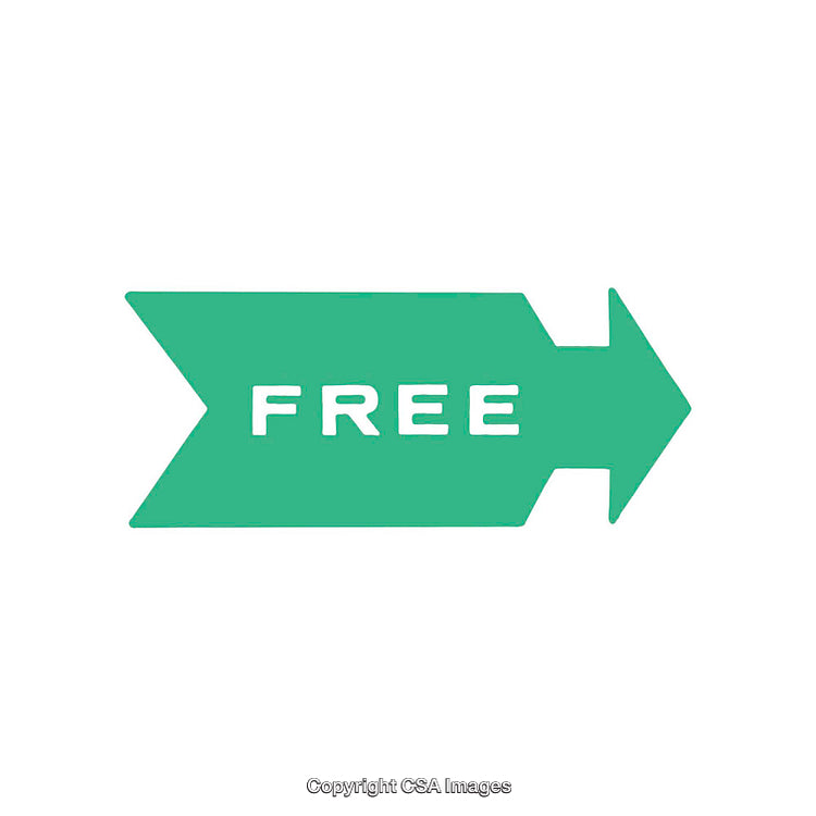 Green Arrow Label with 'Free' Text Isolated on White Background