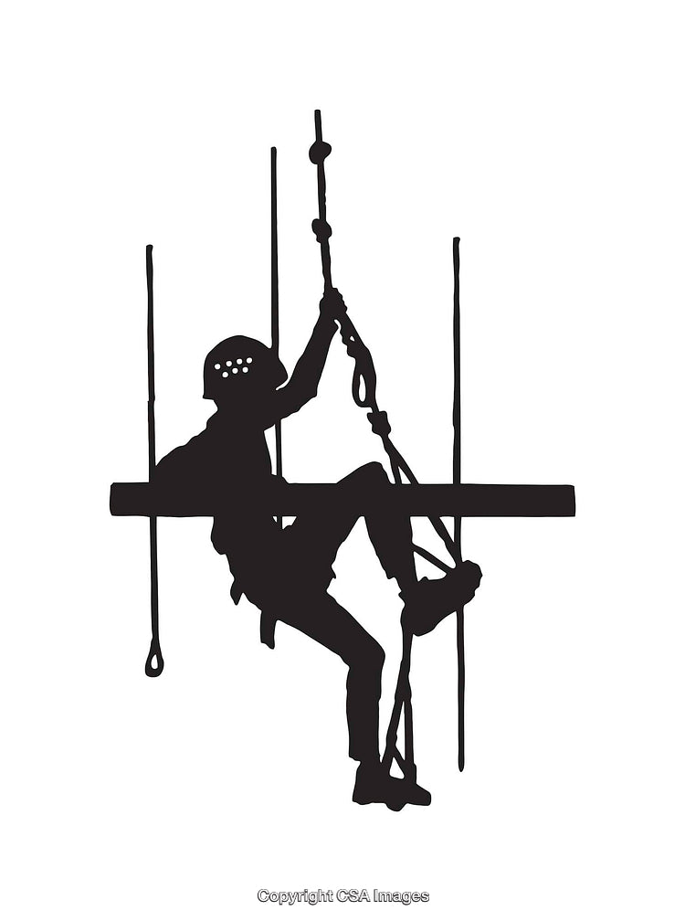 Silhouette of a Worker on Rope in Line Art Style