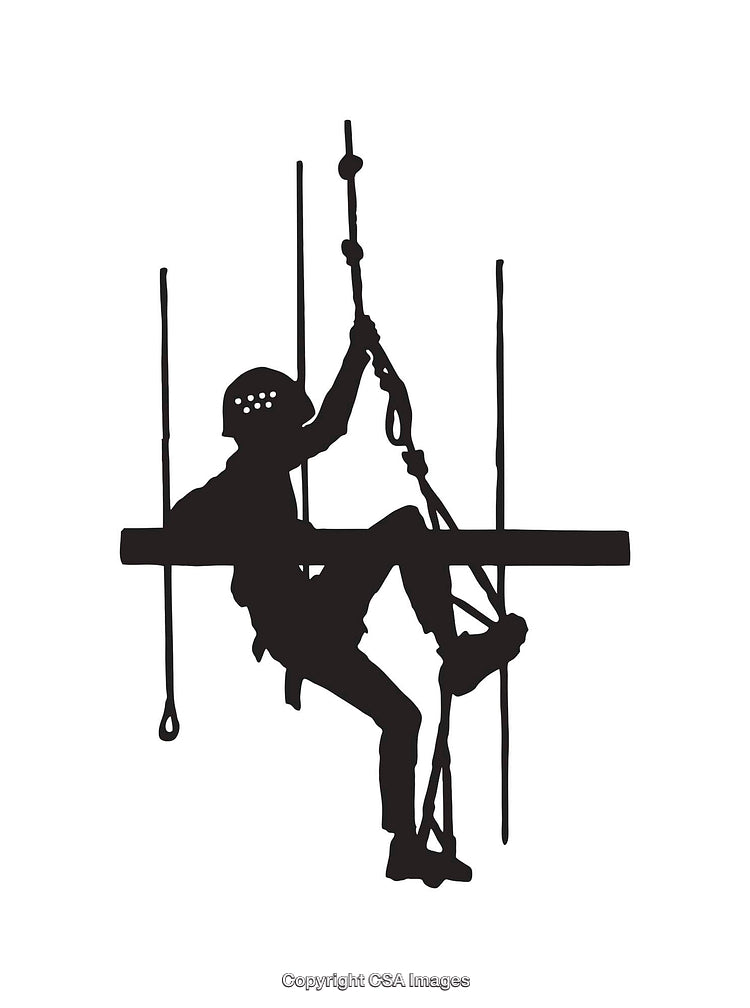 Silhouette of a Worker on Rope in Line Art Style