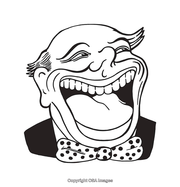 Black and White Line Art of a Laughing Man in a Bow Tie
