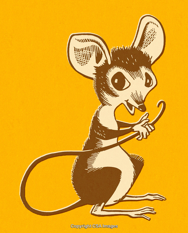 Cute Cartoon Mouse Illustration on a Bright Yellow Background