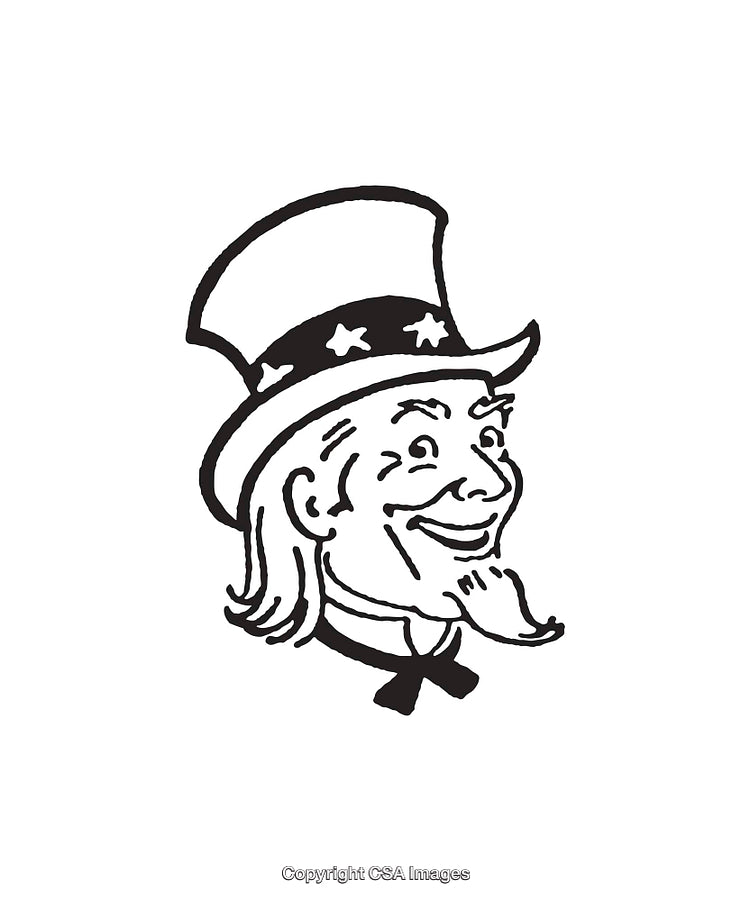 Black and White Line Art of a Smiling Bearded Man with a Hat