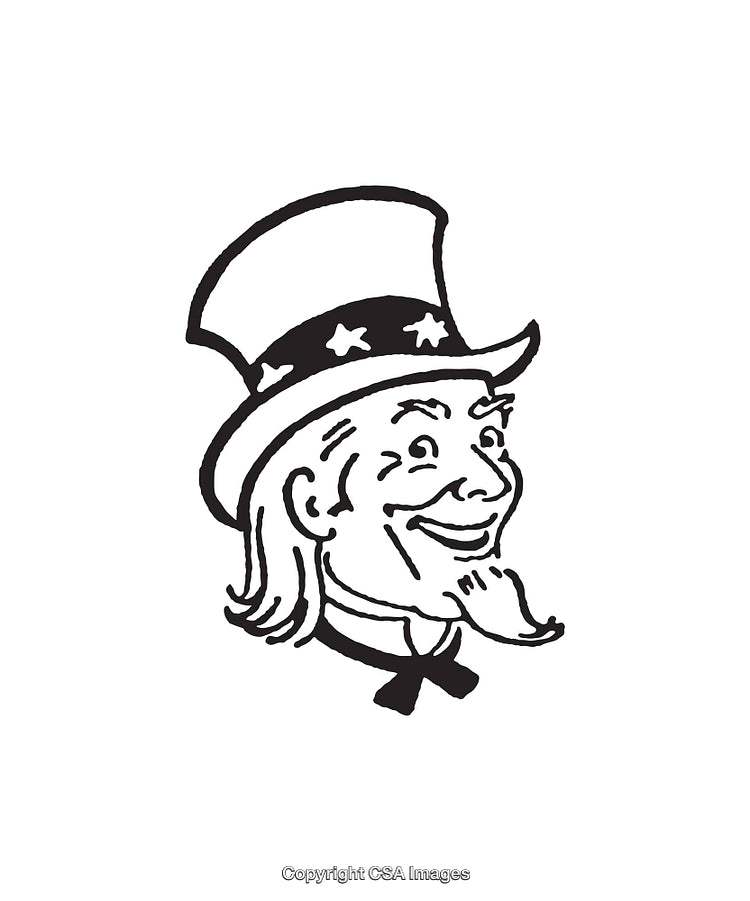 Black and White Line Art of a Smiling Bearded Man with a Hat