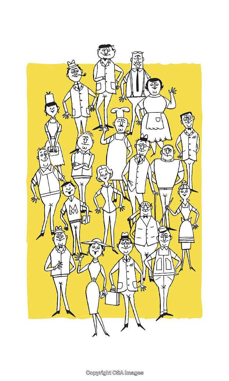 Colorful Illustration of Diverse Cartoon Characters in a Group Setting