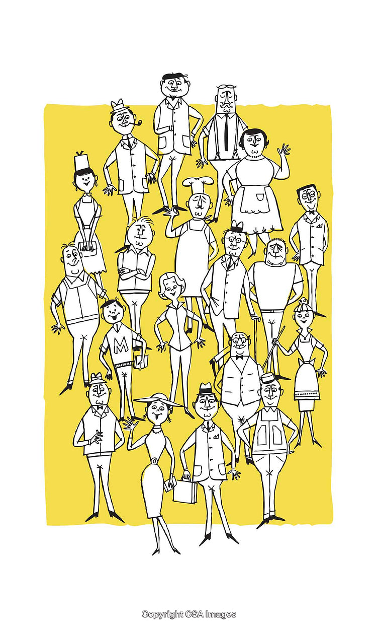 Colorful Illustration of Diverse Cartoon Characters in a Group Setting