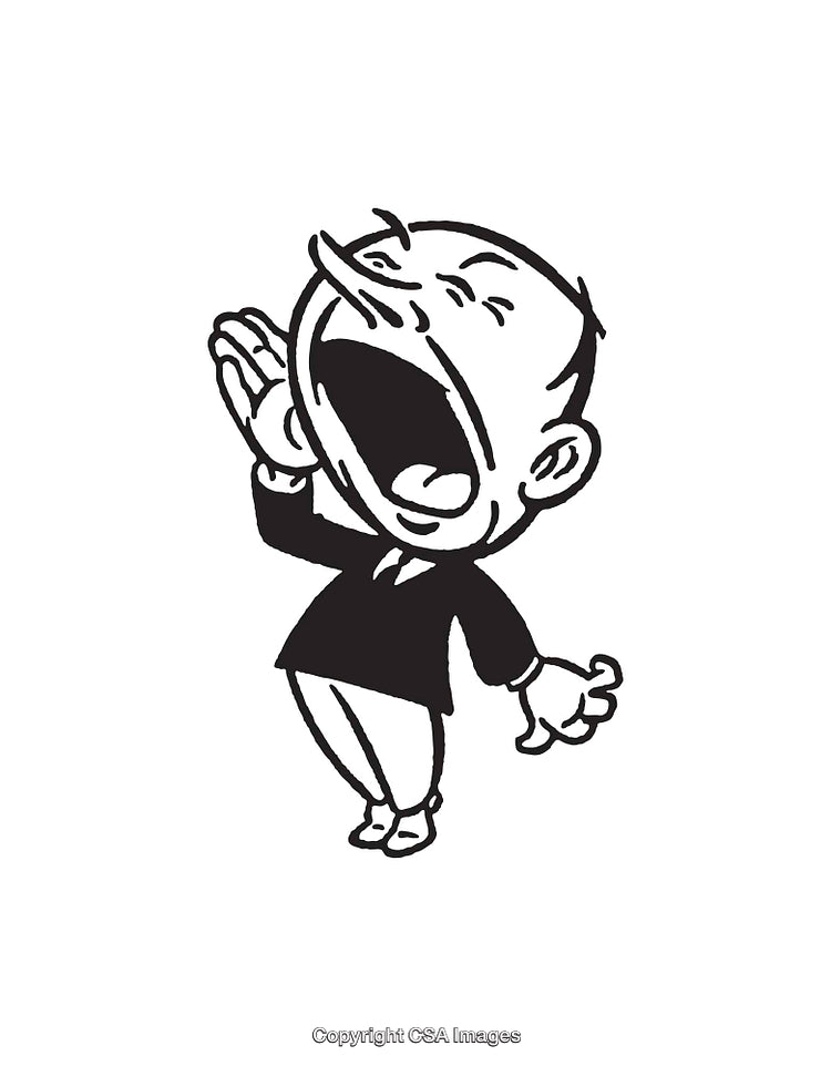 Black and White Illustration of a Shouting Man in Business Attire